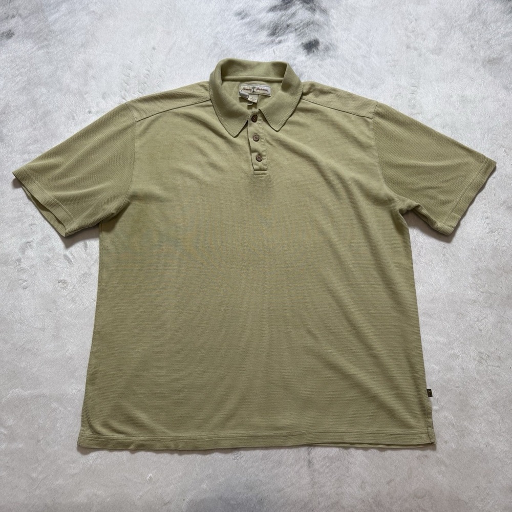 Tommy Bahama Polo Shirt Mens Size‎ Large Green Silk Blend Short Sleeve Island